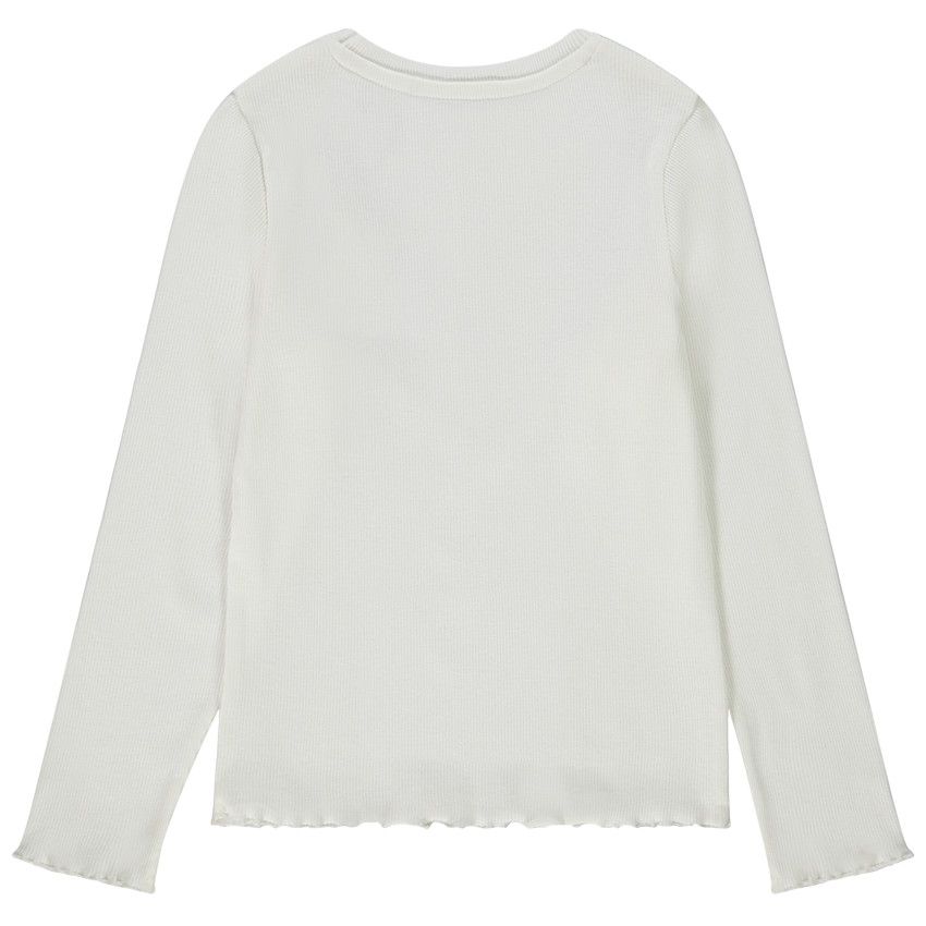 T-shirt manches longues en rib broderie coeur pour fille - Ecru