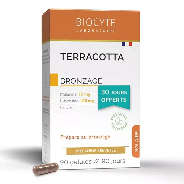 Biocyte Terracotta Tanning Melanin L-tirosine Copper Pacote com 90 cápsulas