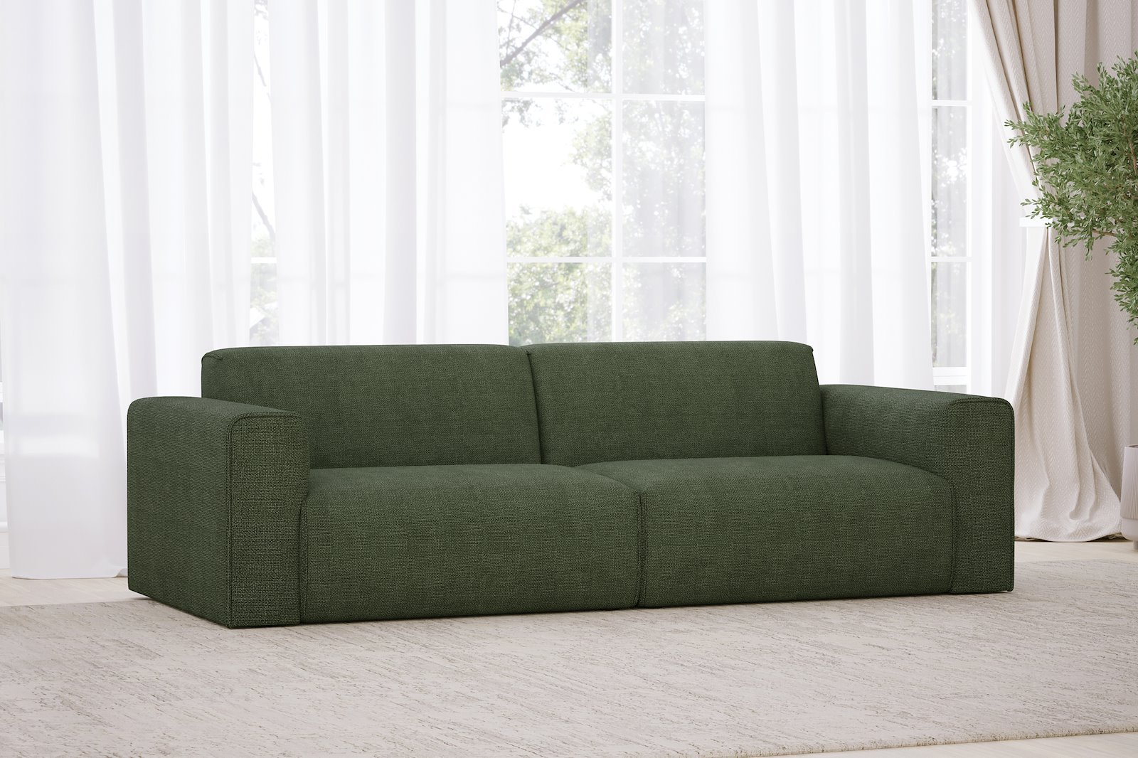 Monaco 3-seter sofa Tekstil Fjord 11 Winter Moss med sorte ben. Std komfort.