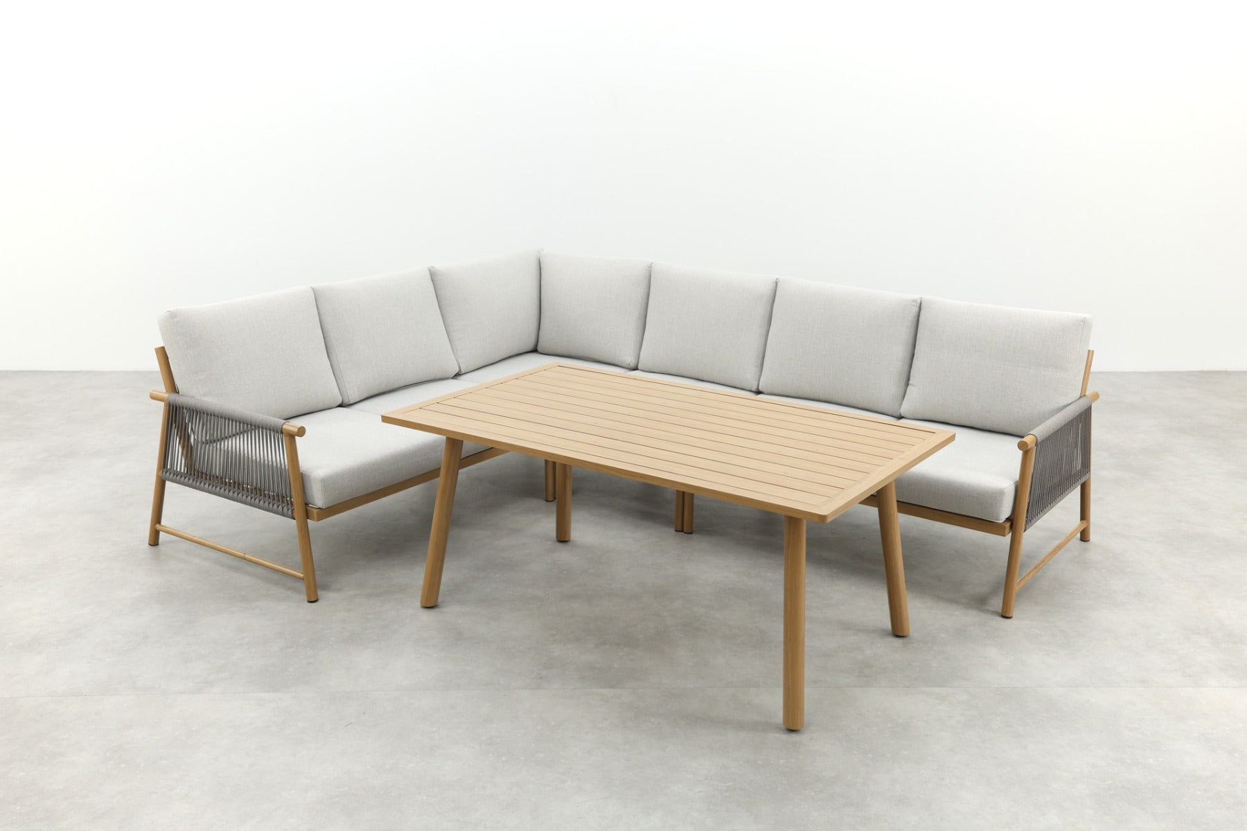 Bahama aluminium|rope lounge-dining set - light teaklook