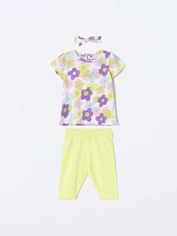 Conjunto de camiseta e legging estampadas de duas peças - Amarelo Claro