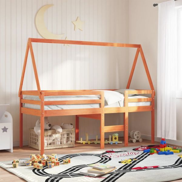 vidaXL Telhado Cama Infantil 199x95,5x88 cm Pinho Maciço Castanho Mel - 344512744