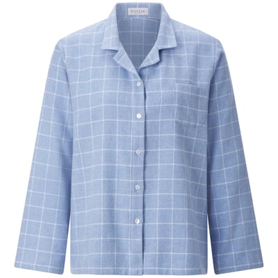 Damen-Flanellpyjama kariert, Hellblau
