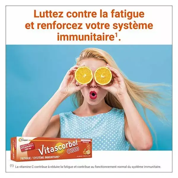 Vitascorbol Vitamina C 1000mg, embalagem com 2 x 20 comprimidos efervescentes.