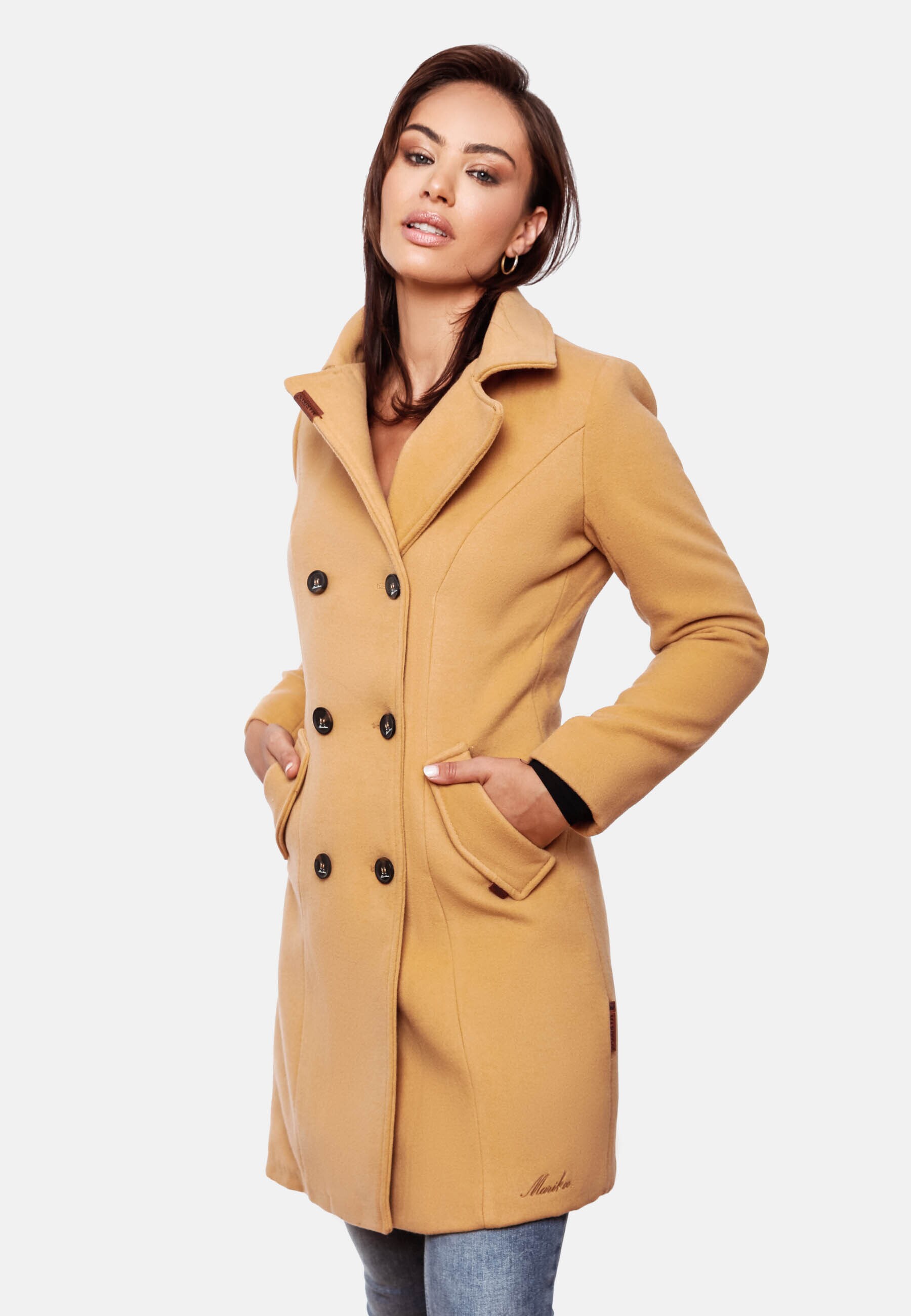 MARIKOO Damen Edler Wintermantel Trenchcoat in Wollmantel-Optik Nanakoo