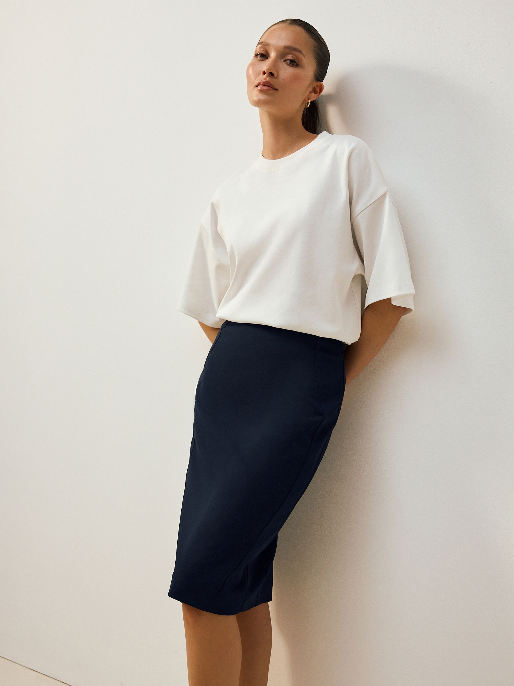Donkerblauw - Tailored Pencil Skirt With Wool