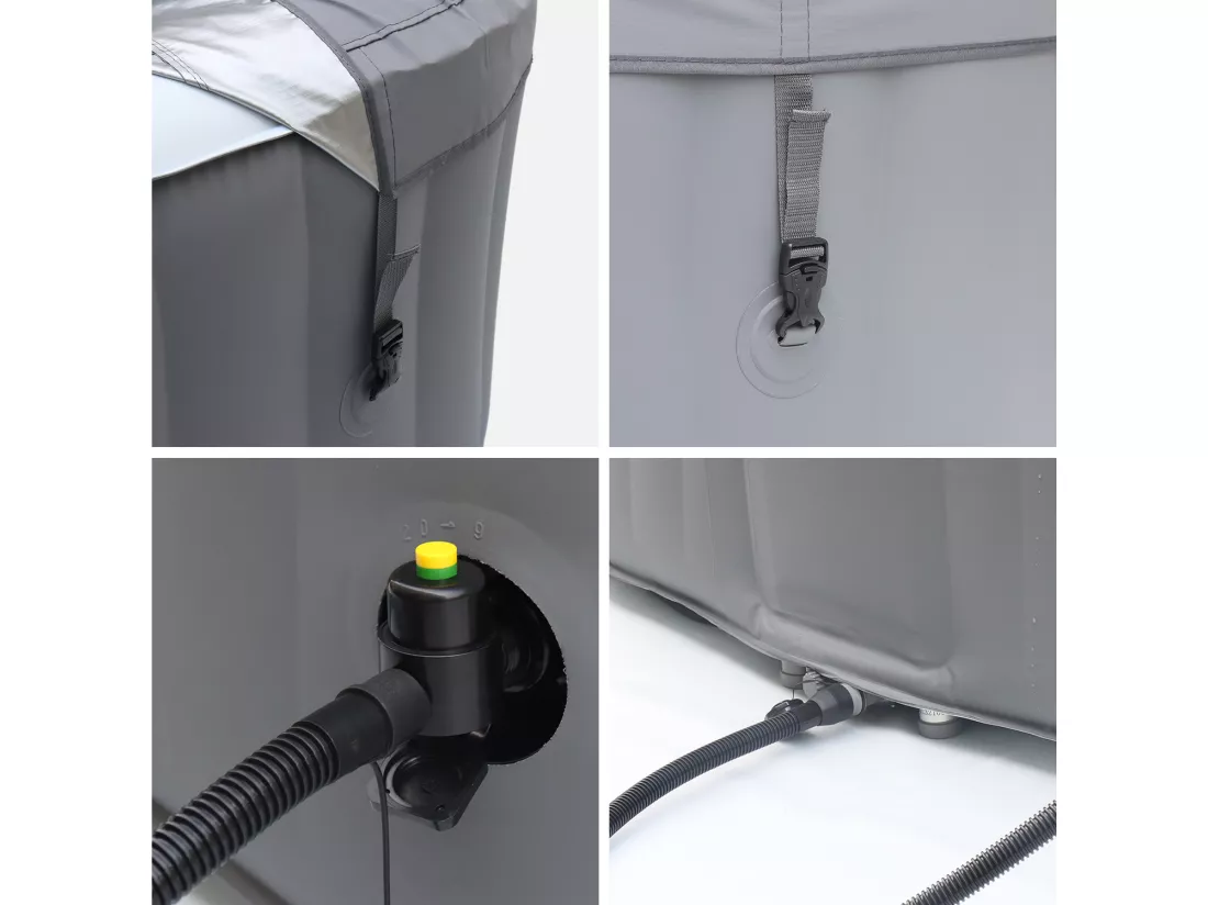 Spa MSPA gonflable carré – Fjord 4 - 4 places. système anti-gel + bâche. 160cm. PVC. pompe. chauffage. gonfleur. filtre