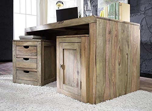 Massivmoebel24.de | Nature Grey massiver Rollcontainer #714 - Grau, geölt | aus Sheesham-Holz | 3 Schubladen - rollbar | 45x40x60cm | Schreibtisch-Schrank Container Beistellschrank