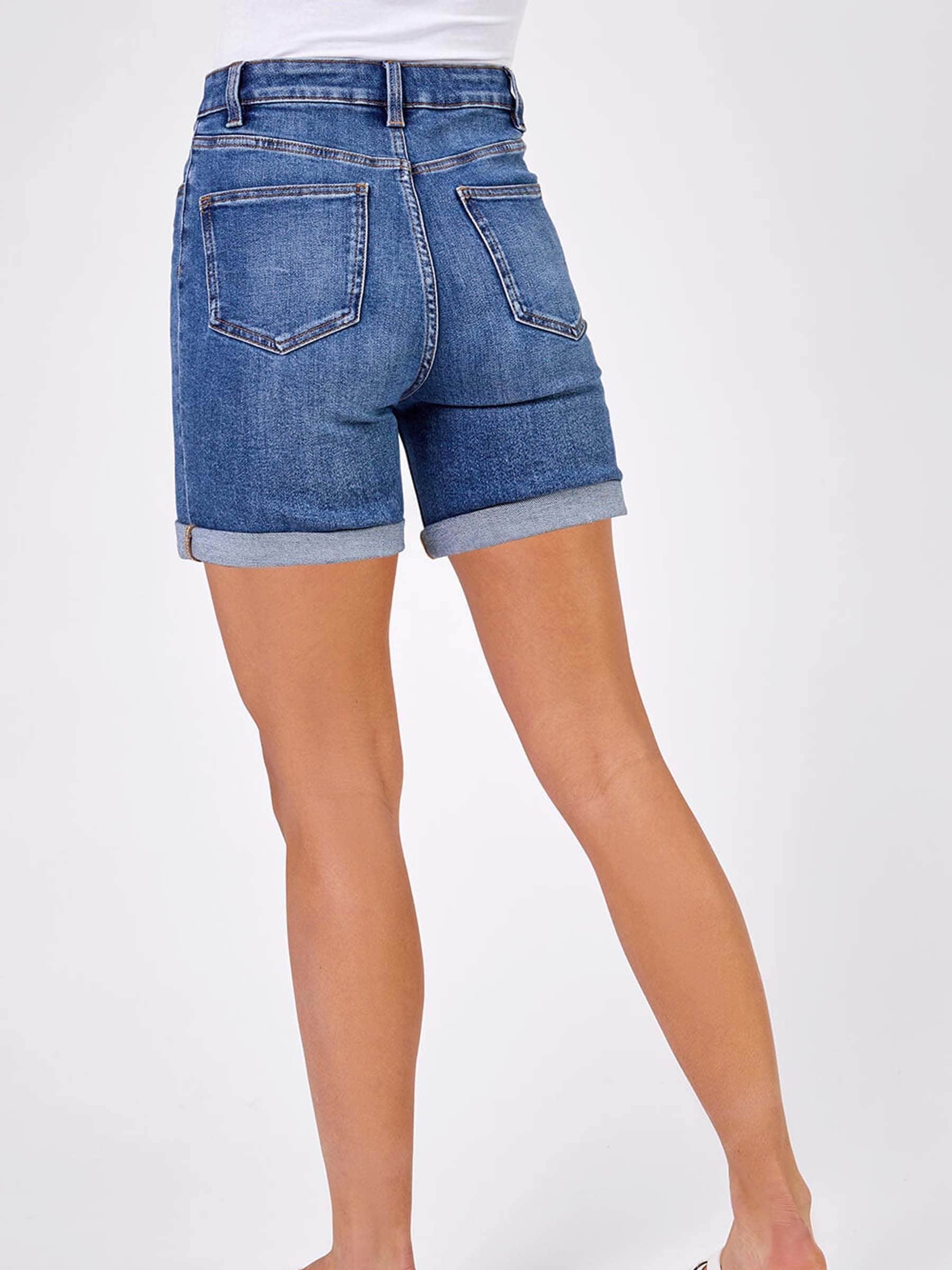 Blauw - Roman Denim mom short met stretchy