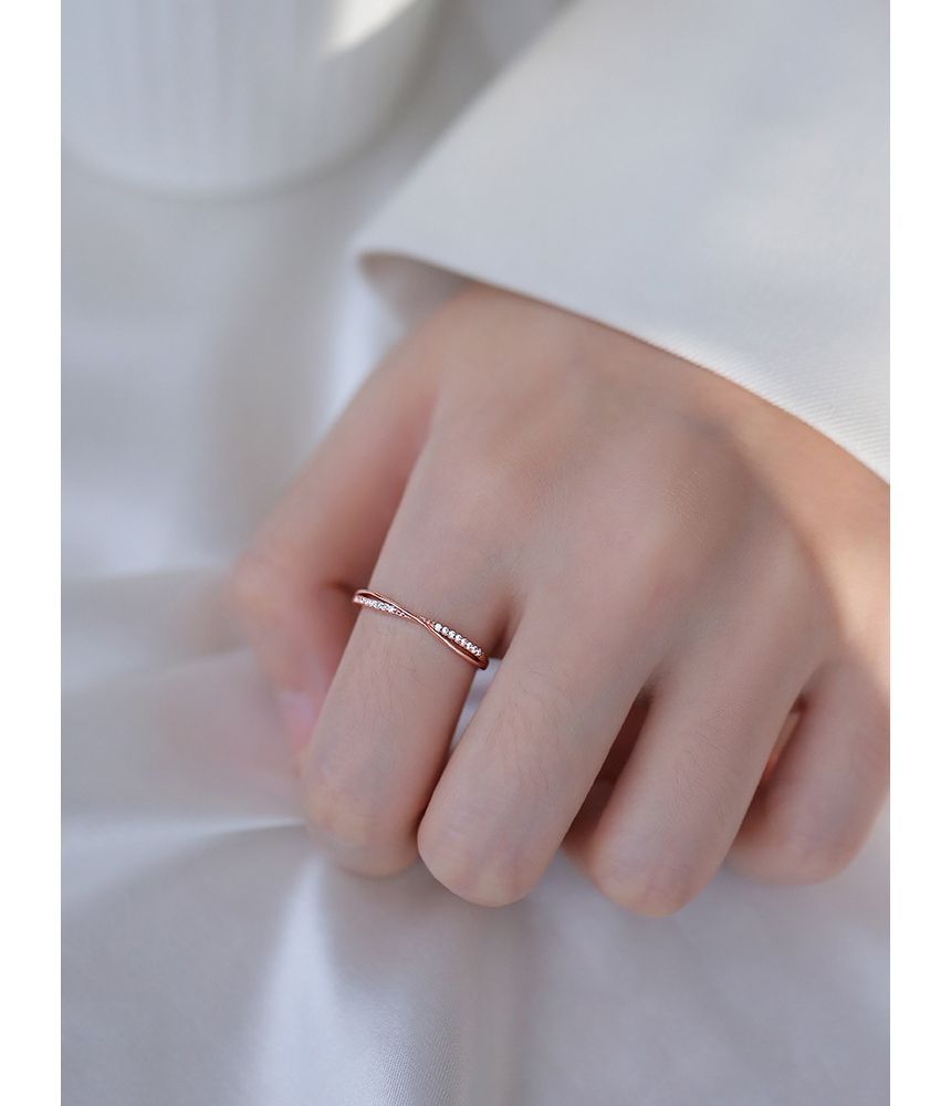 pexrl sieraden - gelaagde open ring van sterling zilver met strass
