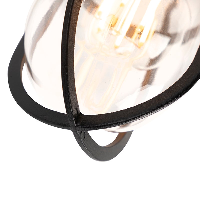 Landelijke plafondlamp voor buiten, zwart met glas, IP44 - Elza