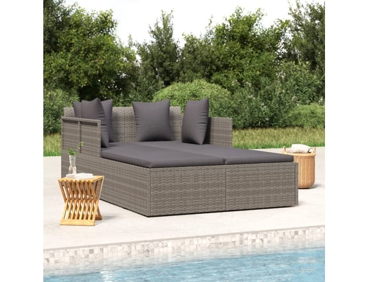 VIDAXL - Chaise longue avec coussins gris 182x118x63 cm résine tress...
