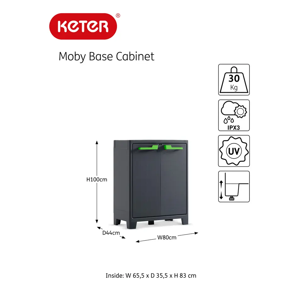 Keter Moby lage kast - 2 planken - 80x44x100 cm - Antraciet