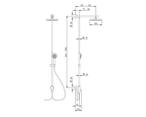 Douchekolom incl. omstelling Schulte Classic vierkant chroom D9631 02