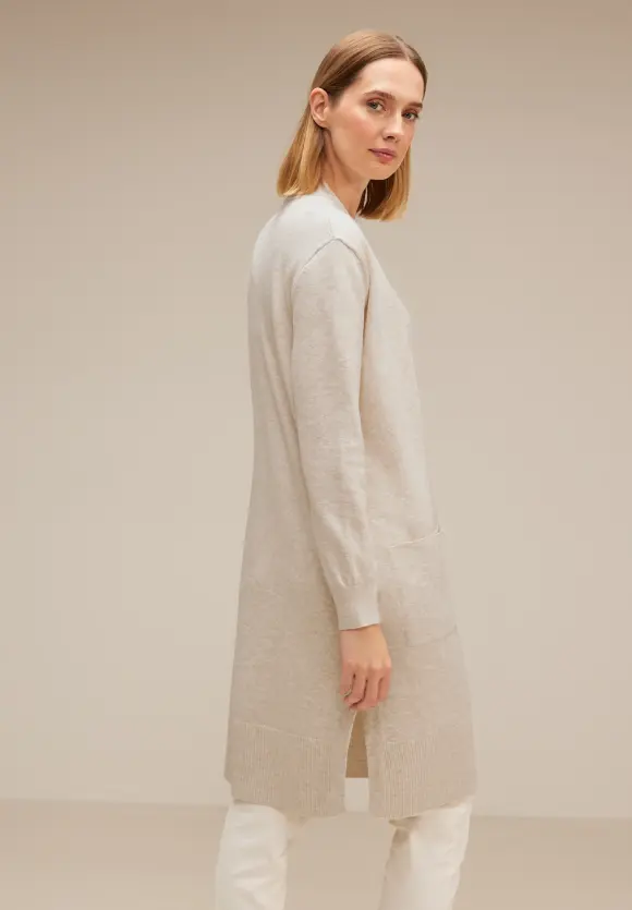 Offener Long Cardigan - whisper cream melange