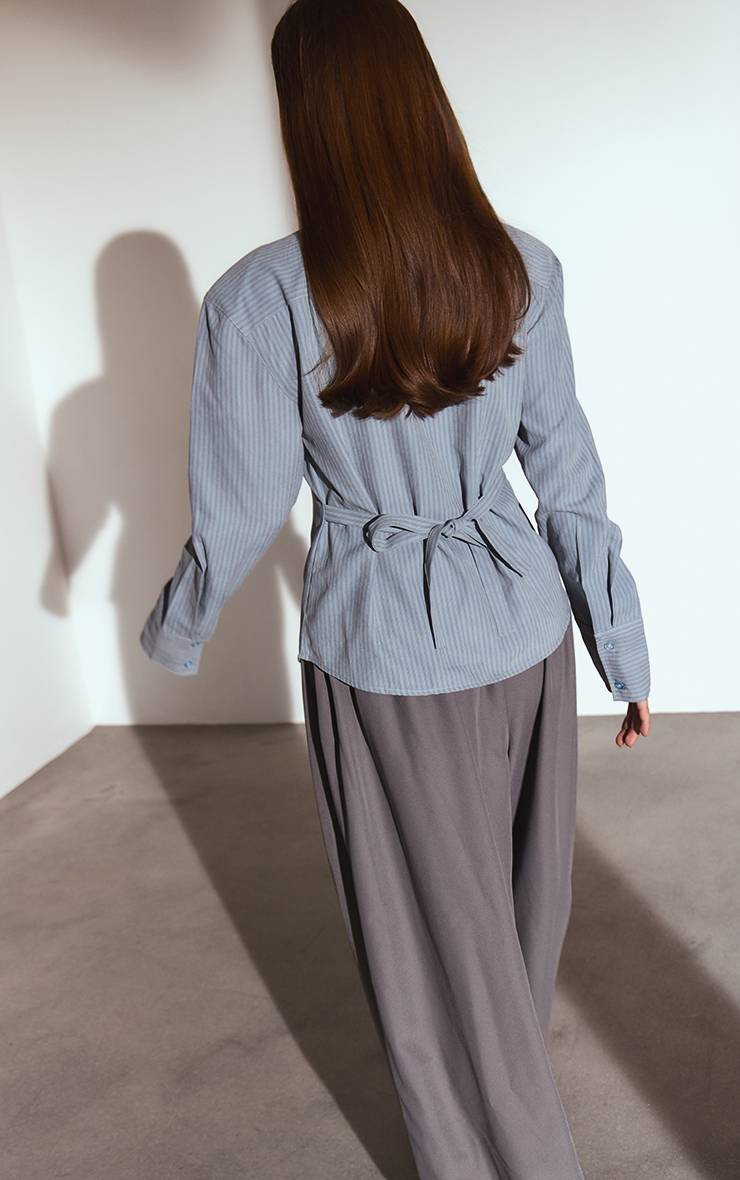 Gris Pantalon Large À Taille Œillets Et Plis