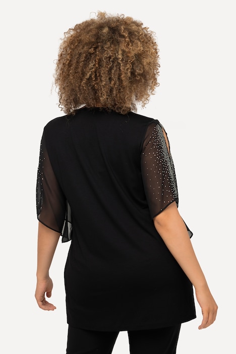 Tunika, Glitzersteinchen, A-Linie, V-Ausschnitt, 3/4-Arm