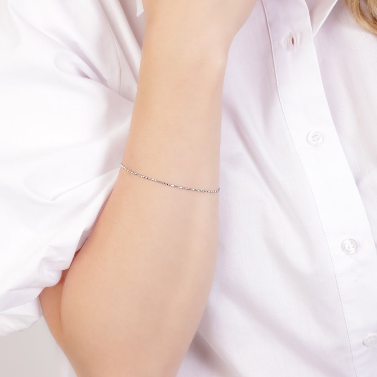 Gerecycled zilveren armband rhodiumplated bolletjes schakel