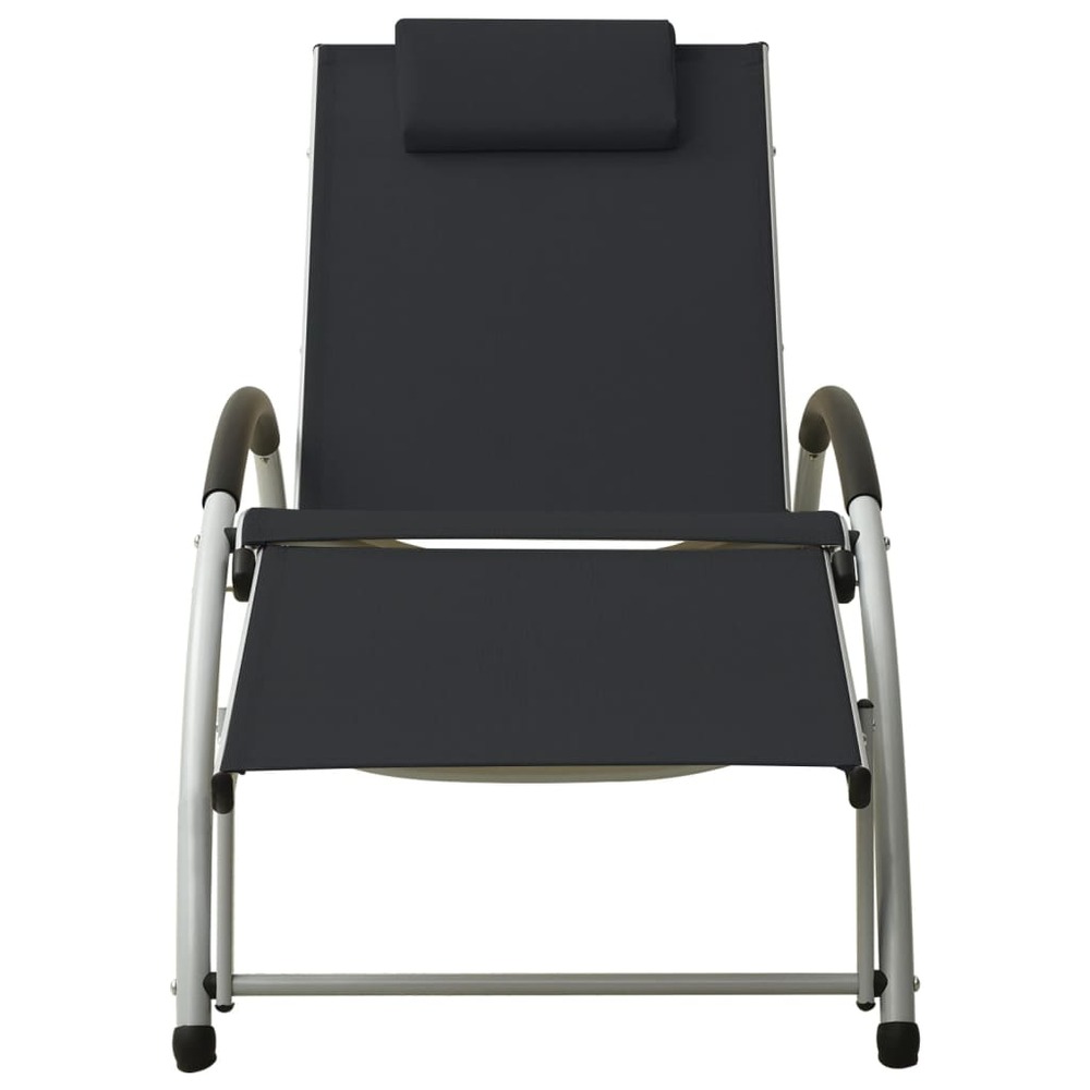 Transat chaise longue bain de soleil lit de jardin terrasse meuble d'extérieur avec oreiller textilène noir