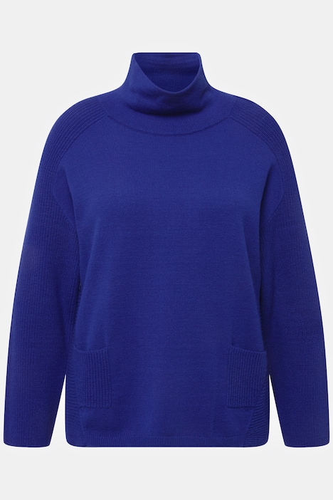 Pullover, Rippstrick-Einsätze, Stehkragen, Langarm