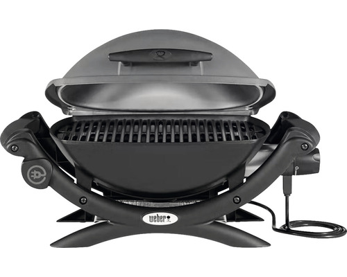 Weber Q 1400 elektrische grill, donkergrijs, 2,2 kW, grilloppervlak 43 x 32 cm, geëmailleerd gietijzeren grillrooster, deksel en behuizing van gegoten aluminium