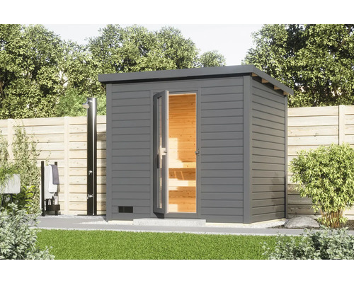 Karibu Talos 3 saunacabine zonder oven, houten deur en isolatieglas, terragrijs