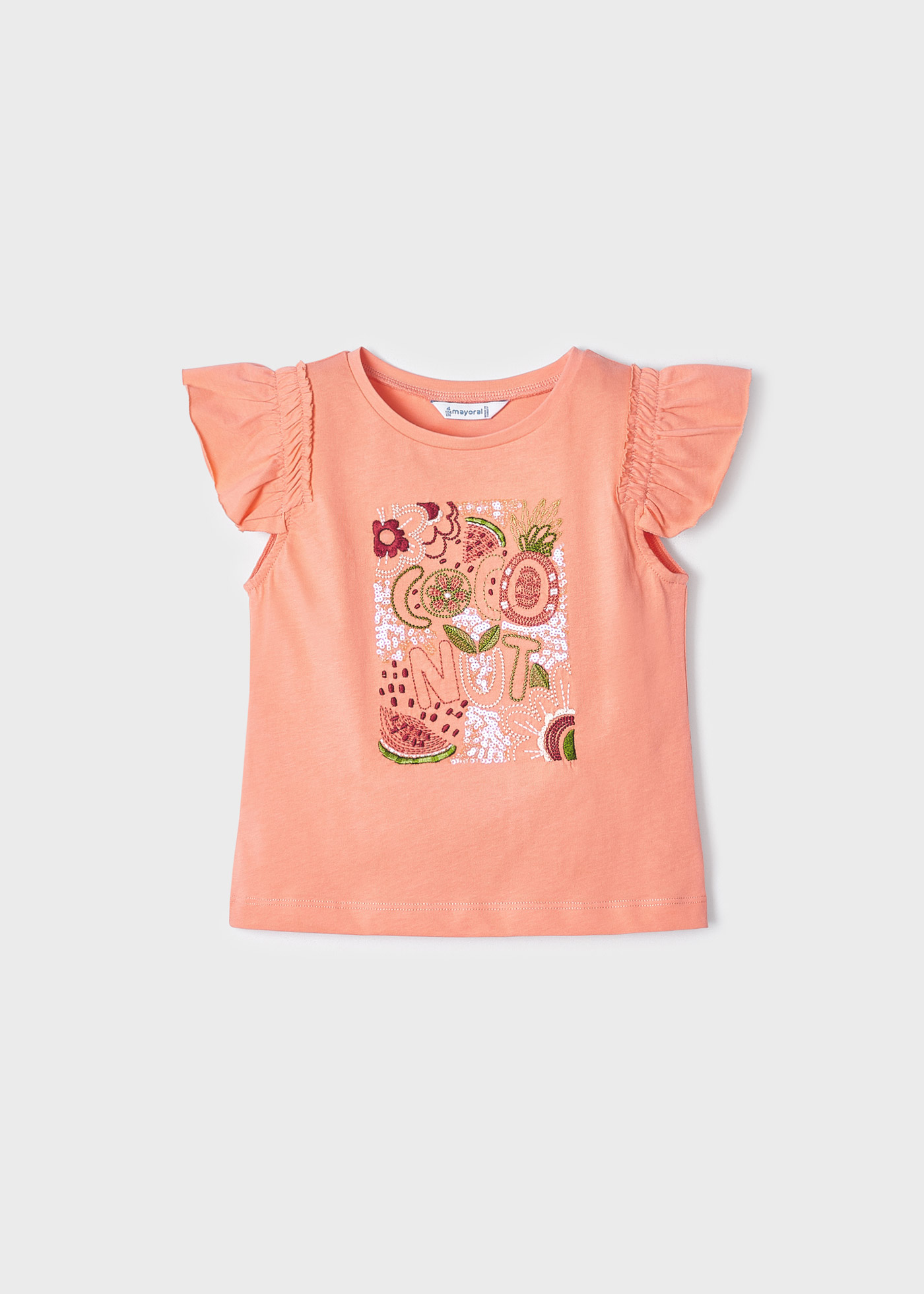 Camiseta sem mangas de algodão com apliques e babados para meninas