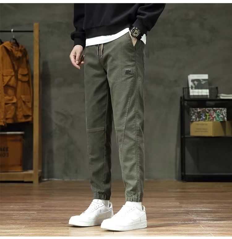 jaywoon - Effen cropped harem cargobroek met trekkoordtaille