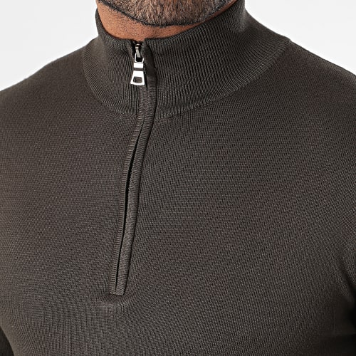 Pull Col Zippé Vert Kaki