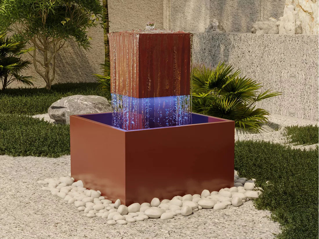 Fontaine d'extérieur en acier inoxydable avec LED - H.65 cm - Terracotta - CARDINA