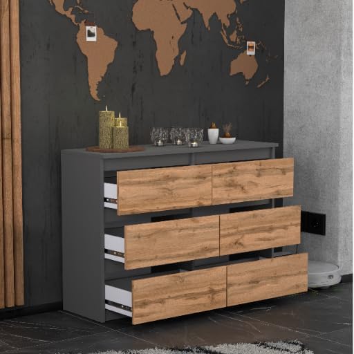 MRBLS Kommode mit 6 Schubladen Sideboard Schubladenschrank Kleiderschrank Modern Möbel mit Schubladen für Ihr Schlafzimmer (Grau Matt - Wotan) – 100 x 71,5 x 33,5 cm (B/H/T)