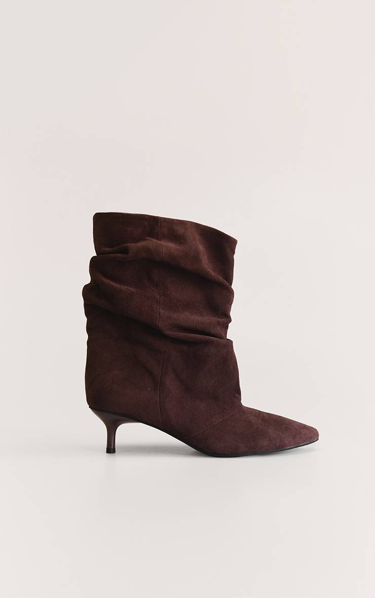 Chocolat Bottines À Talon Chaton En Synthétique Froncée
