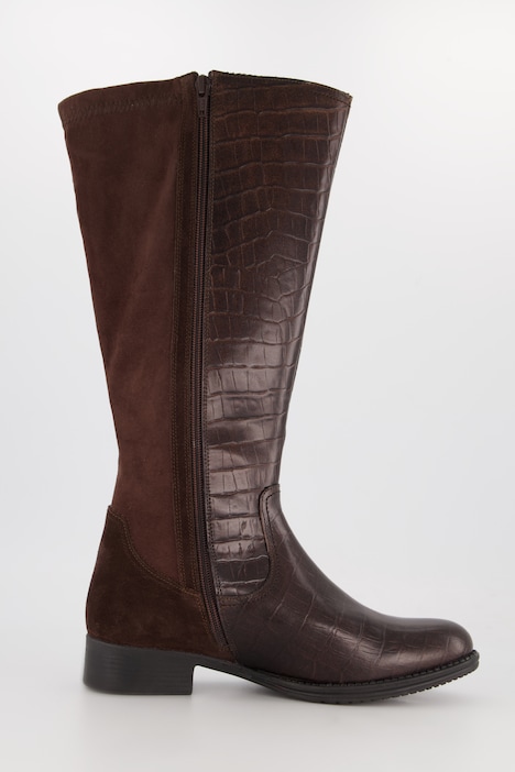 Lederstiefel, Krokoprägung, Reißverschluss, Weite H