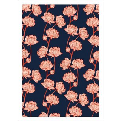 Japanese Floral On Blue Card