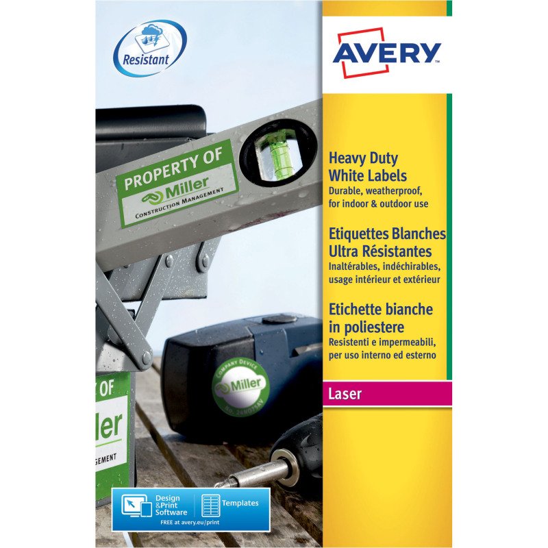 Etiquette ultra résistante laser 99,1 x 67,7 mm Avery L4715-20 blanche - Pochette de 160