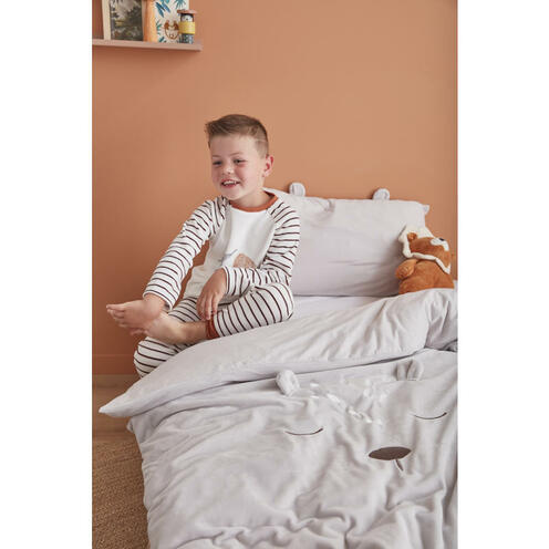 Housse couette 100 cm X 140 cm veloudoux gris Babou & Kendi - NOUKIE 'S