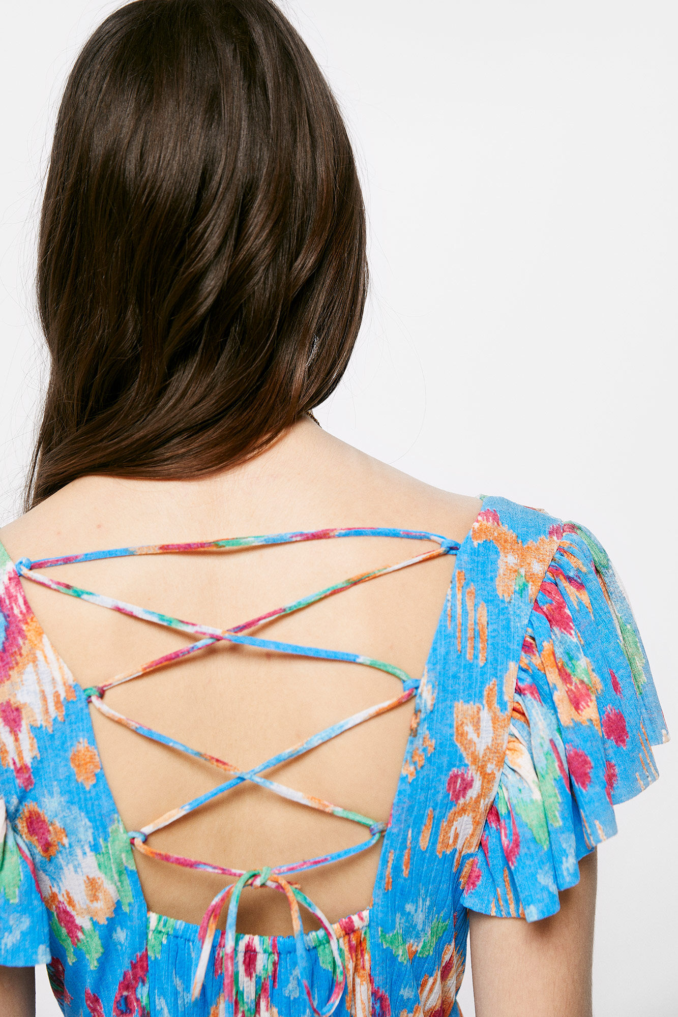 Vestido midi com estampa em ziguezague - azul