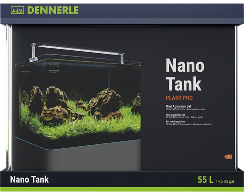 DENNERLE Nano Tank Plant Pro 55 L aquarium, Chihiros A II 451 LED verlichting inclusief binnenfilter, afdekglas, veiligheidsmat en beginnersbrochure.