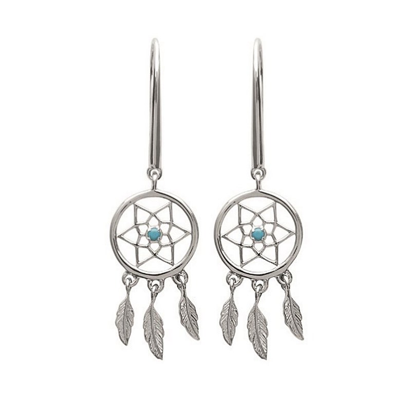 Boucles d'oreilles attrape-rêve perle bleu turquoise pendantes Argent 925 Rhodié