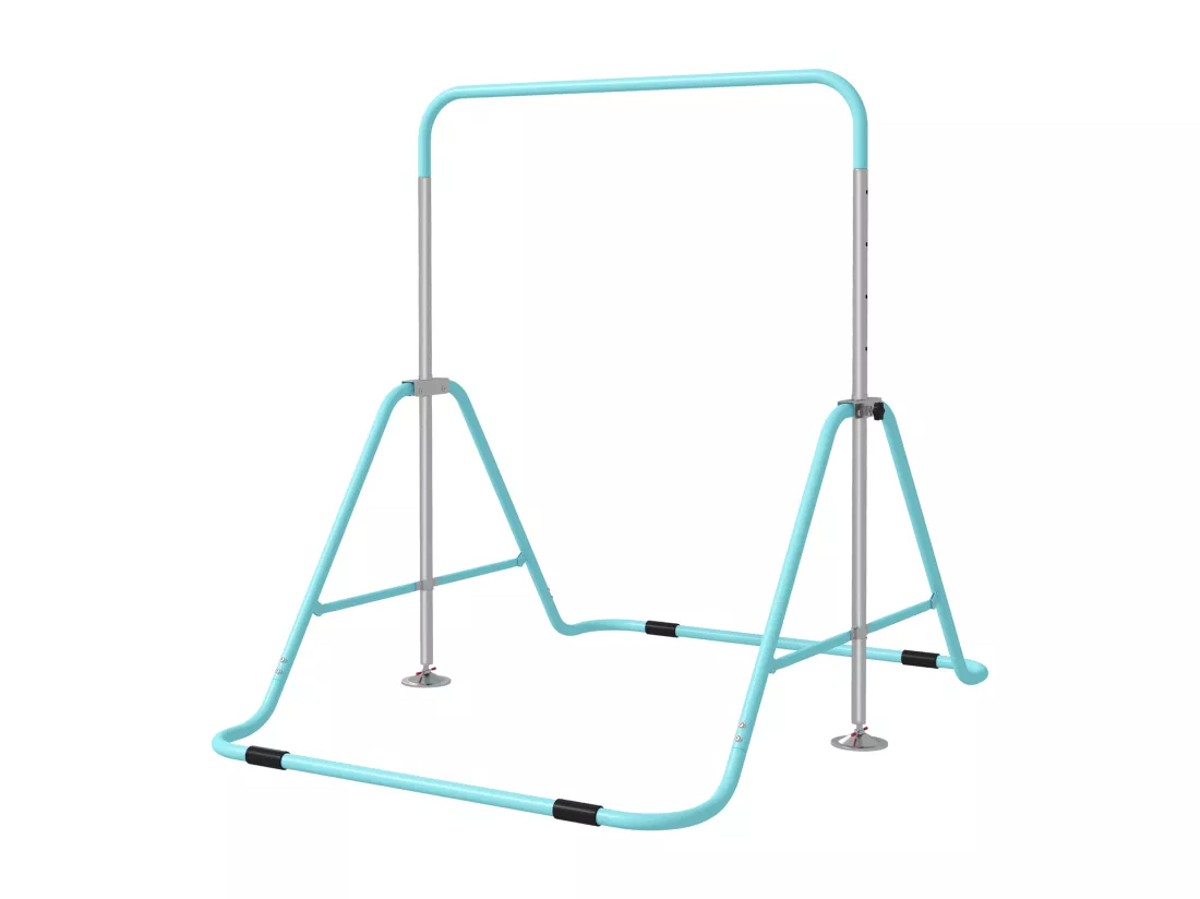 Barre fixe de gymnastique enfant - barre de gymnastique pliable hauteur réglable 4 niv. 88 à 128 cm - acier bleu ciel