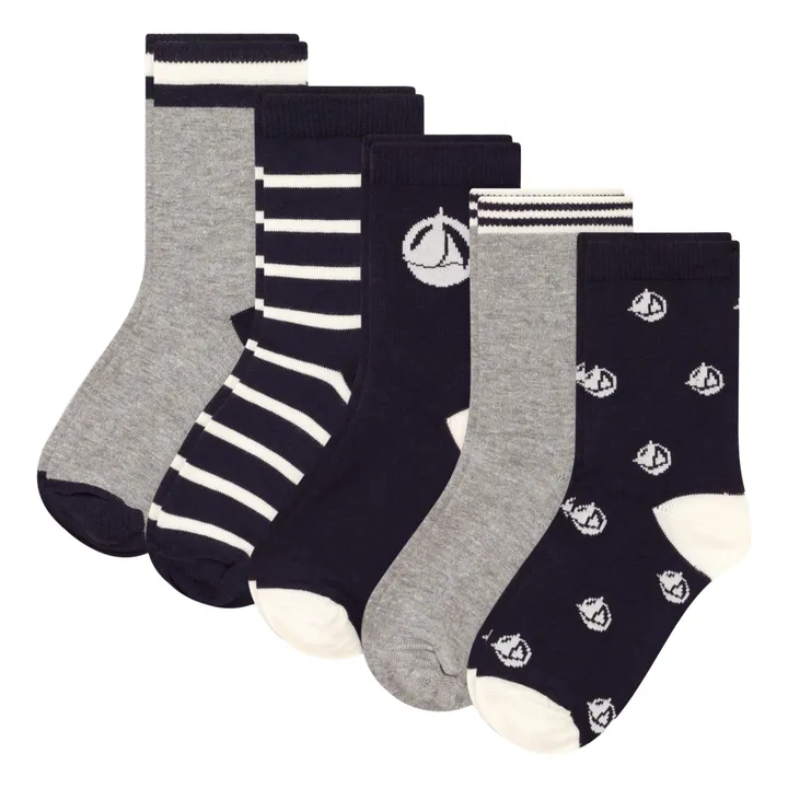 Petit Bateau Lot 5 Chaussettes Logo | Bleu marine