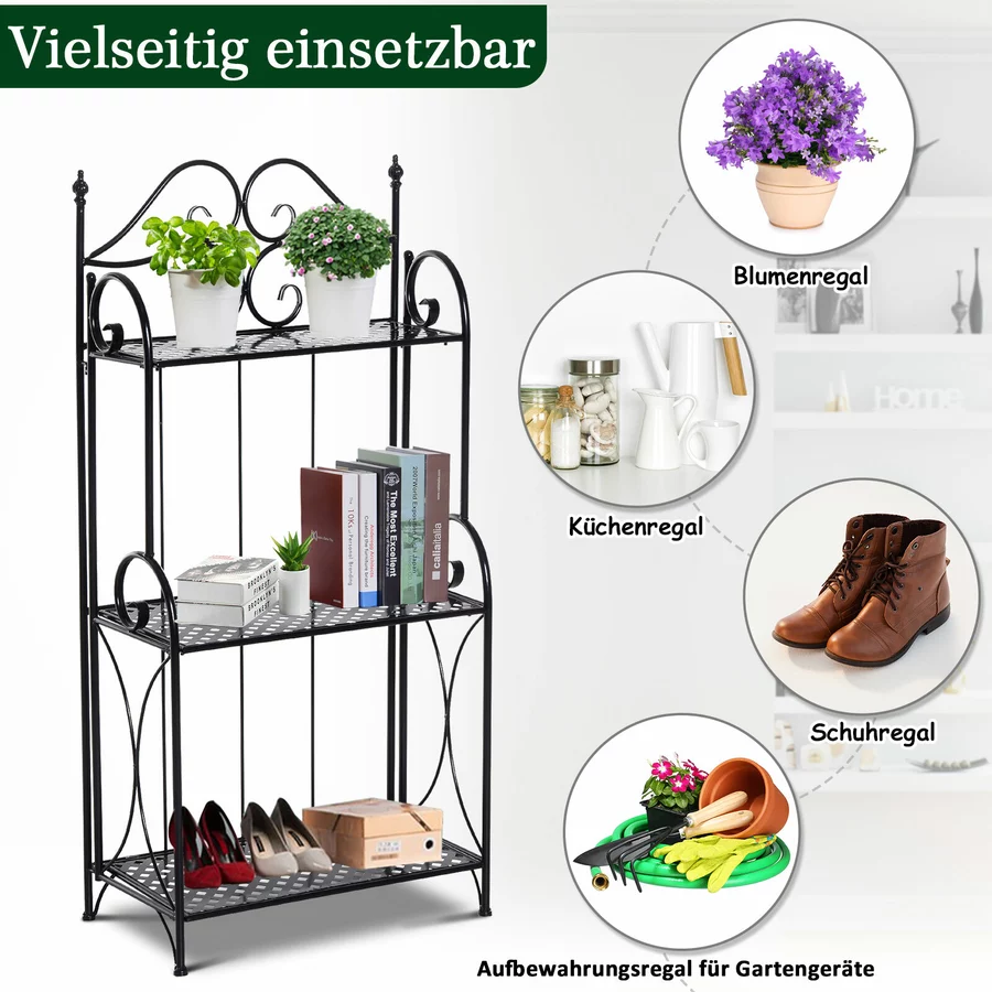 Outsunny Gartenregal mit 3 Ablagen schwarz