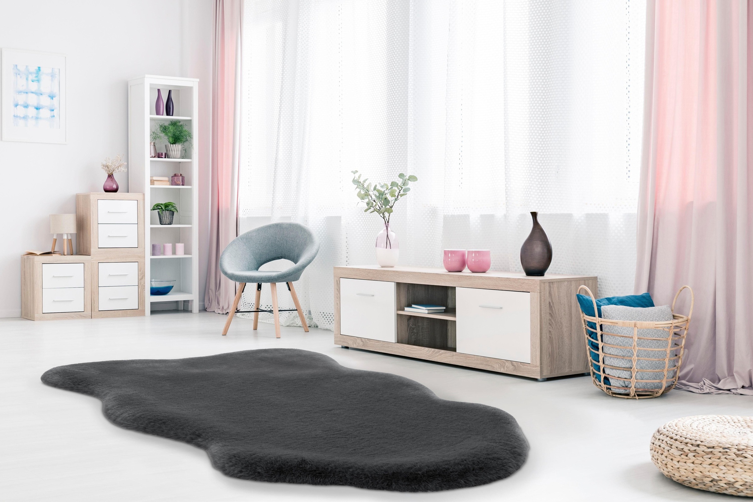 my home Fellteppich »Mailo 1« fellförmig 35 mm Höhe Kaninchenfell-Optik, Kunstfell, Wohnzimmer, Schlafzimmer, Esszimmer