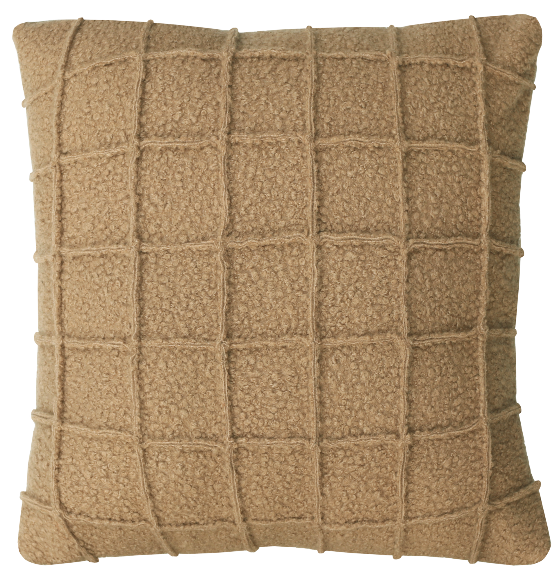 kussen bouclé vlakjes camel 55x55cm
