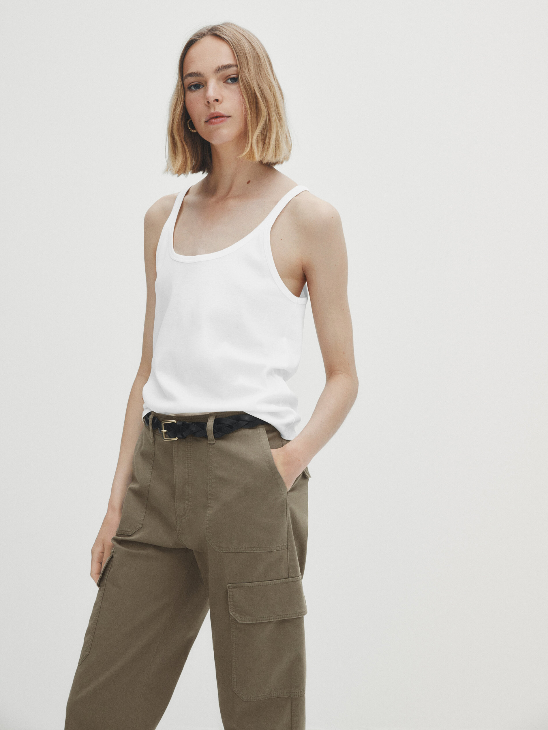 Calça cargo em mistura de algodão - cáqui