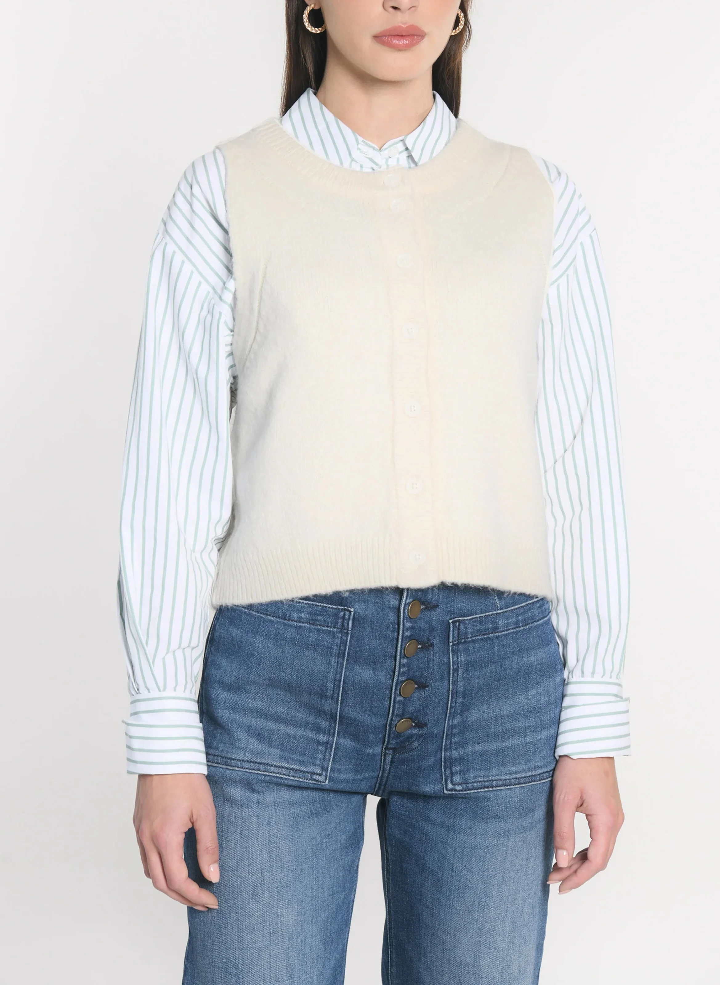 JOANA - Gilet sans manches boutonné | Blanc