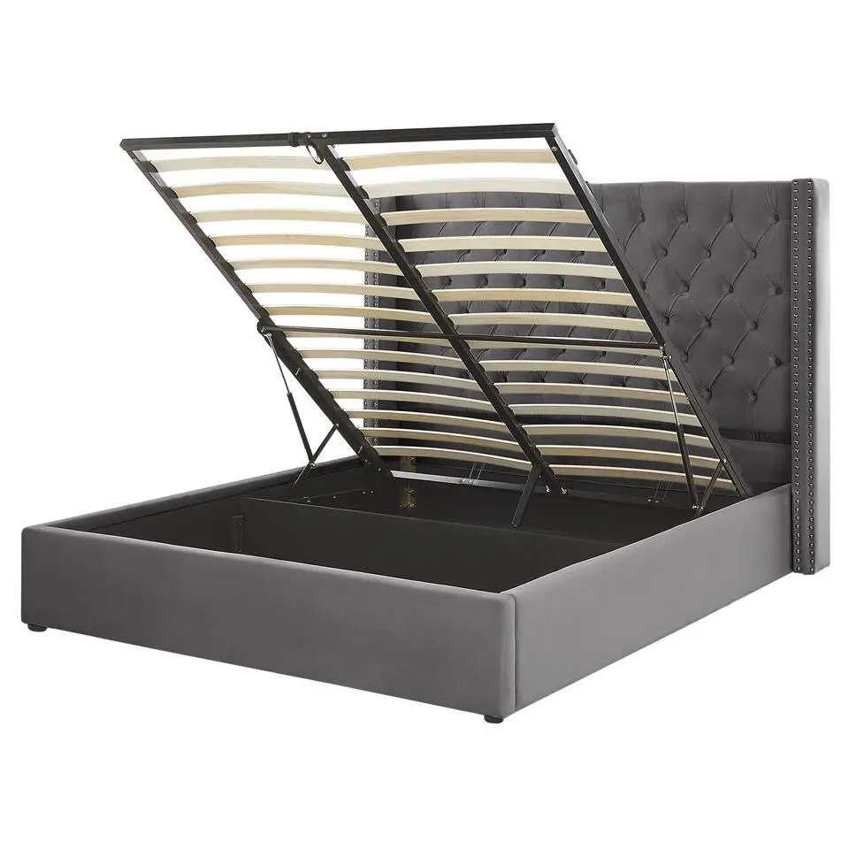 LUBBON - Bed met opbergruimte - Grijs - 160 x 200 cm - Fluweel