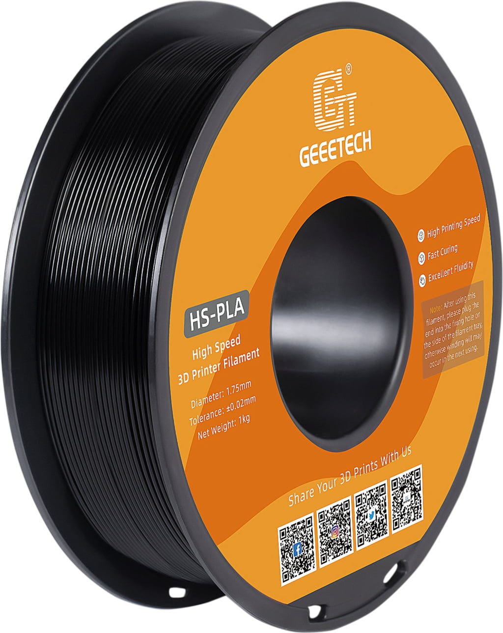 GEEETECH  HS-PLA Black, 1,75 mm / 1000 g    Das Filament für Top-Leistung &  blitzschnelle Ergebnisse in Black