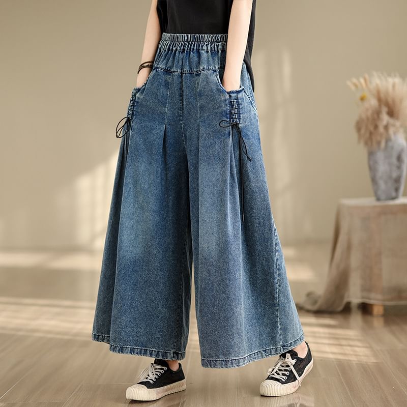 Supernova - Elastische taille, gewassen veterbroek met wijde pijpen