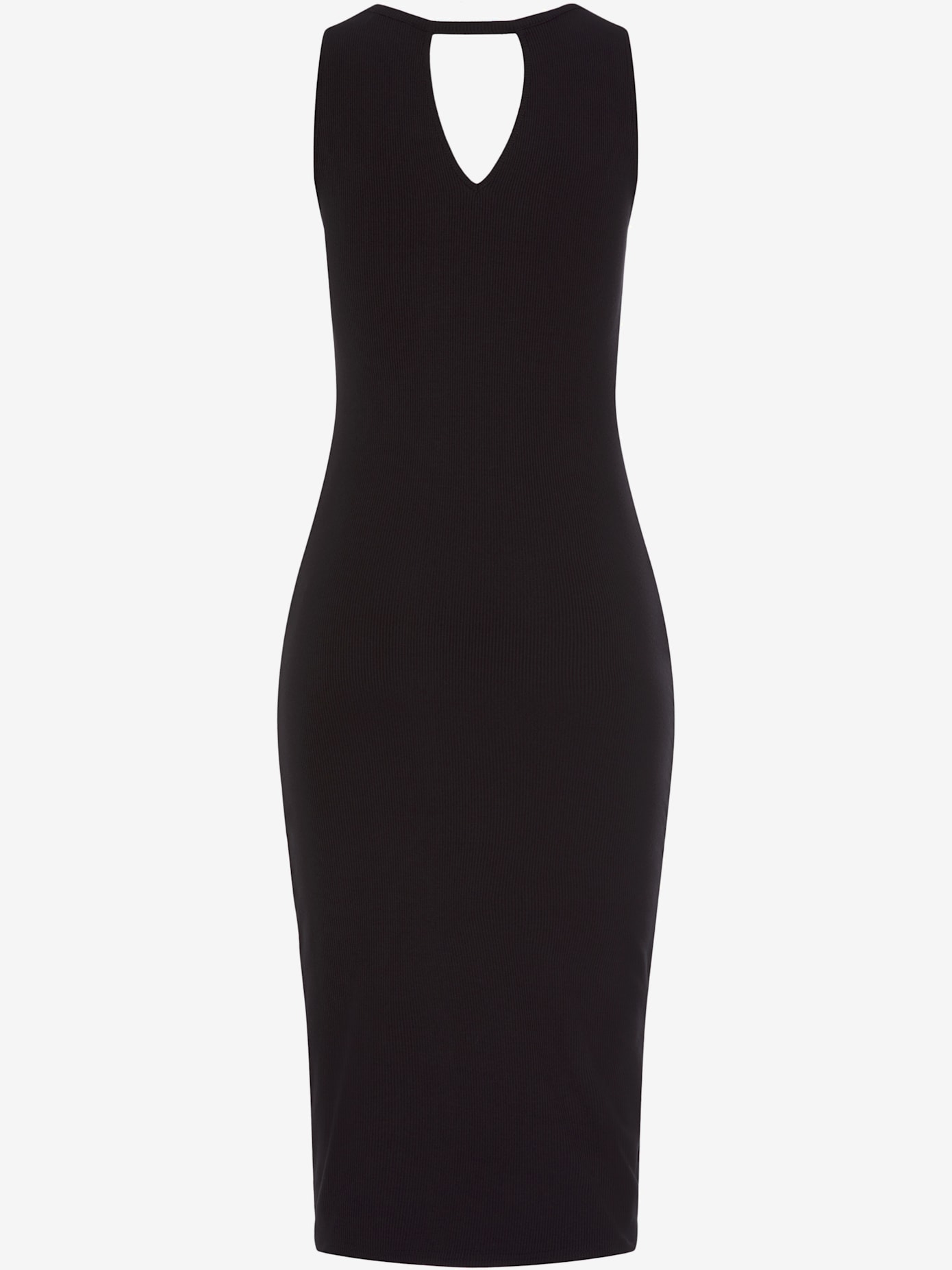 Robe mi-longue découpes tendance à l'encolure